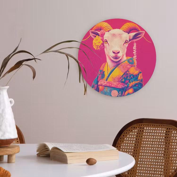 Geit - Hoorns - Kimono - Kleurrijk Akoestische PET Vilt - Rond klein -sfeer3