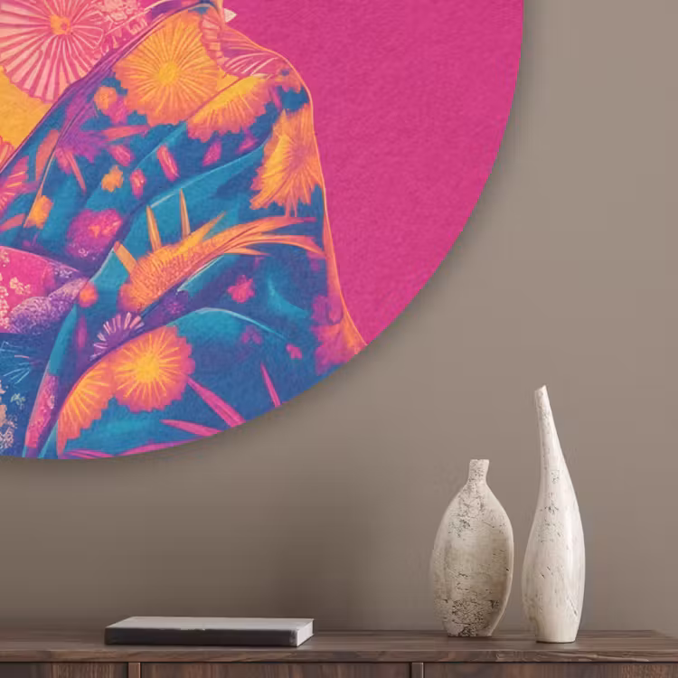Geit - Hoorns - Kimono - Kleurrijk Akoestische PET Vilt - Rond klein -sfeer5_closeup