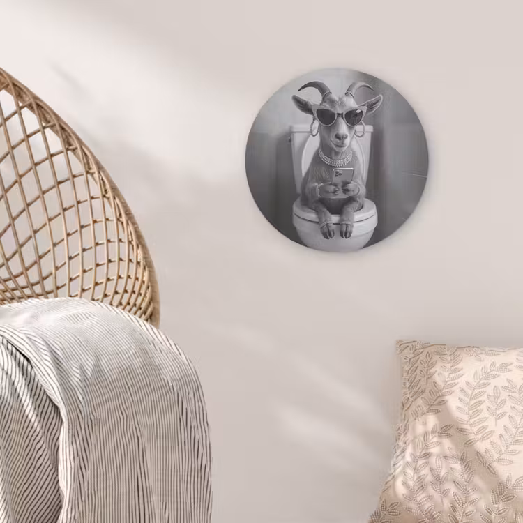 Geit - Telefoon - Toilet - Zwart - Wit Akoestische PET Vilt - Rond klein -sfeer4