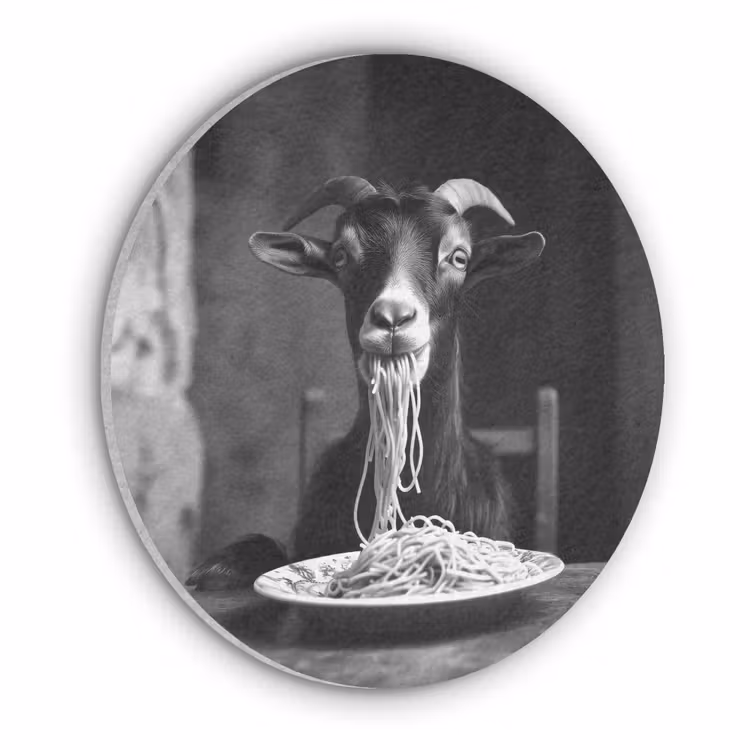 Geit - Bord - Spaghetti - Zwart Wit Akoestische PET Vilt - Rond klein -3d