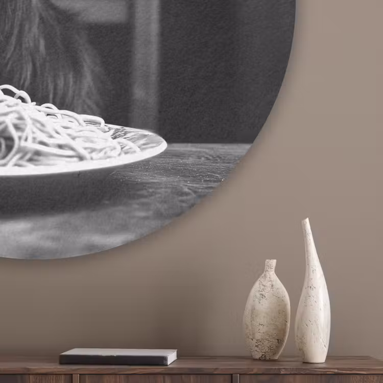 Geit - Bord - Spaghetti - Zwart Wit Akoestische PET Vilt - Rond klein -sfeer5_closeup