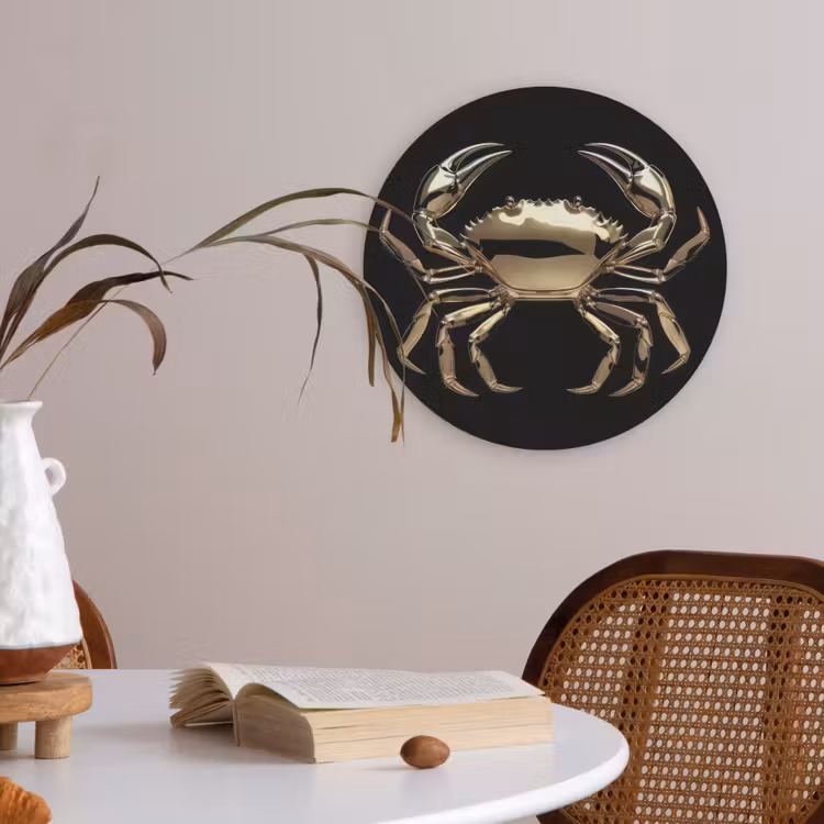 Goud - Krab - Dieren - Zwart Akoestische PET Vilt - Rond klein -sfeer3