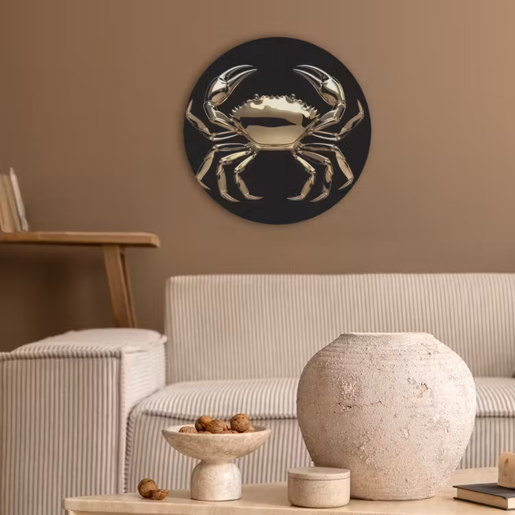 Goud - Krab - Dieren - Zwart Akoestische PET Vilt - Rond klein -sfeer1