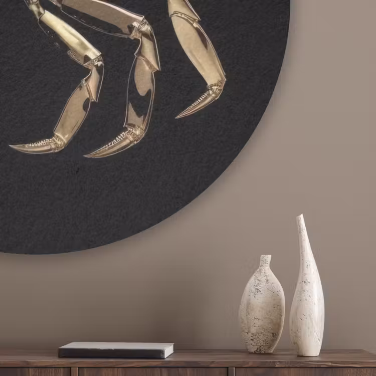 Goud - Krab - Dieren - Zwart Akoestische PET Vilt - Rond klein -sfeer5_closeup