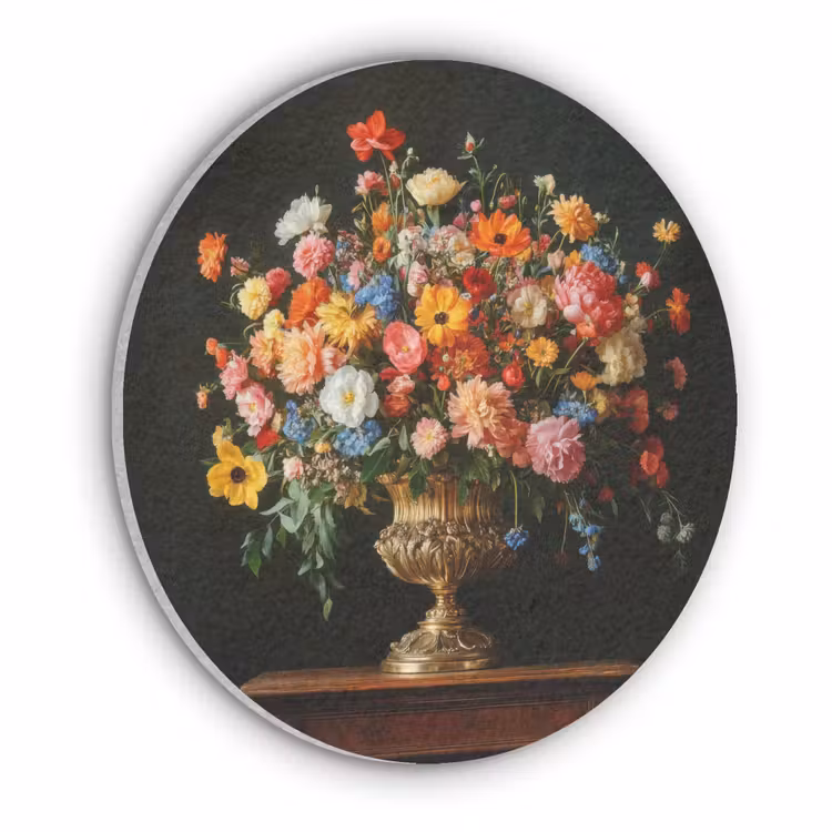 Goud - Bloemen - Kleuren - Vaas Akoestische PET Vilt - Rond klein -3d