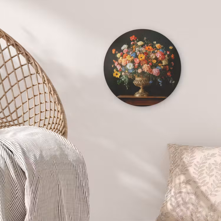 Goud - Bloemen - Kleuren - Vaas Akoestische PET Vilt - Rond klein -sfeer4