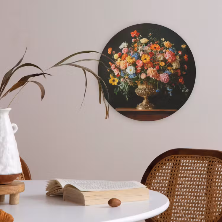 Goud - Bloemen - Kleuren - Vaas Akoestische PET Vilt - Rond klein -sfeer3