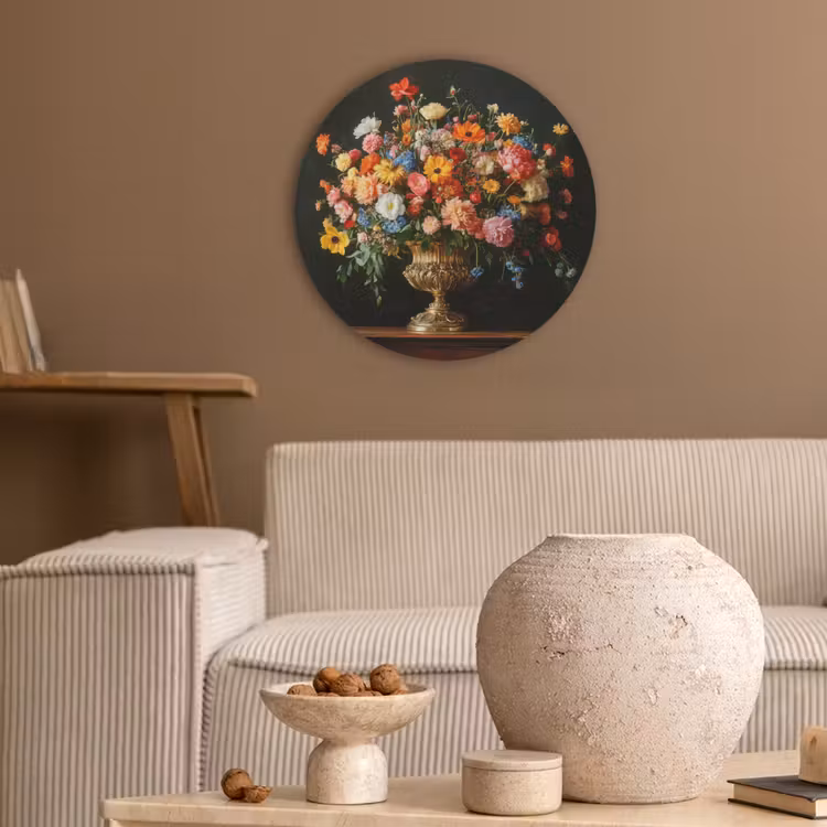 Goud - Bloemen - Kleuren - Vaas Akoestische PET Vilt - Rond klein -sfeer1