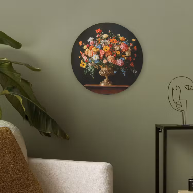 Goud - Bloemen - Kleuren - Vaas Akoestische PET Vilt - Rond klein -sfeer2