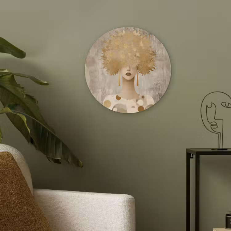 Goud - Portret - Vrouw Akoestische PET Vilt - Rond klein -sfeer2
