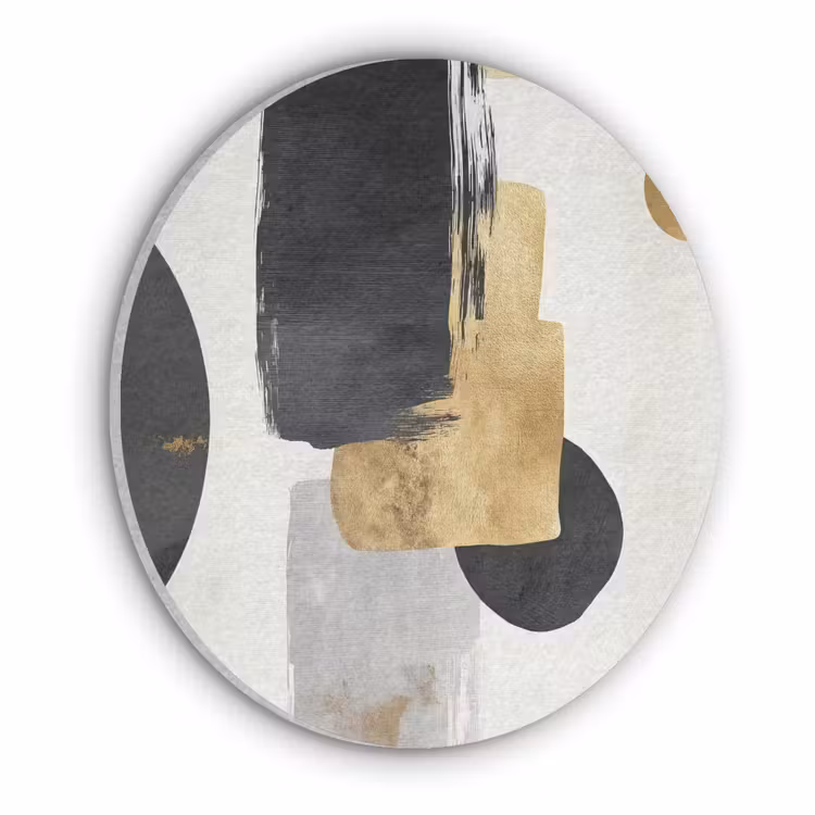 Goud - Rechthoeken - Cirkels - Abstract Akoestische PET Vilt - Rond klein -3d