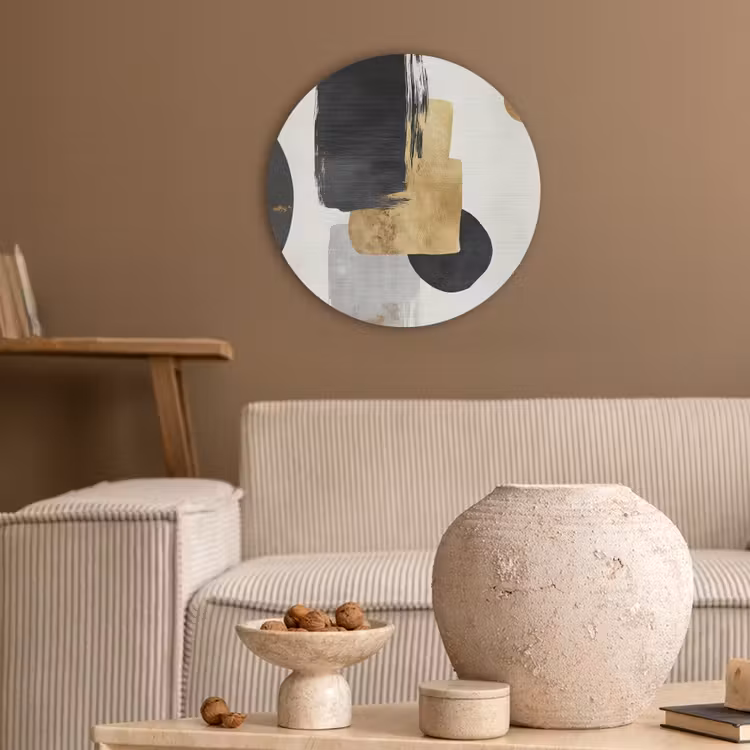 Goud - Rechthoeken - Cirkels - Abstract Akoestische PET Vilt - Rond klein -sfeer1