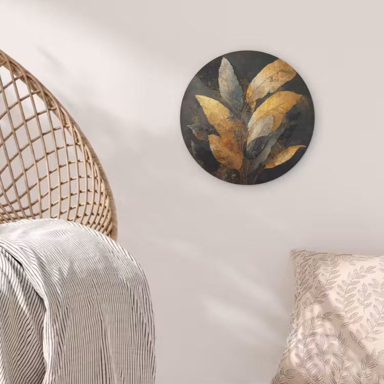 Gouden Bladcompositie – Botanische Luxe Akoestische PET Vilt - Rond klein -sfeer4