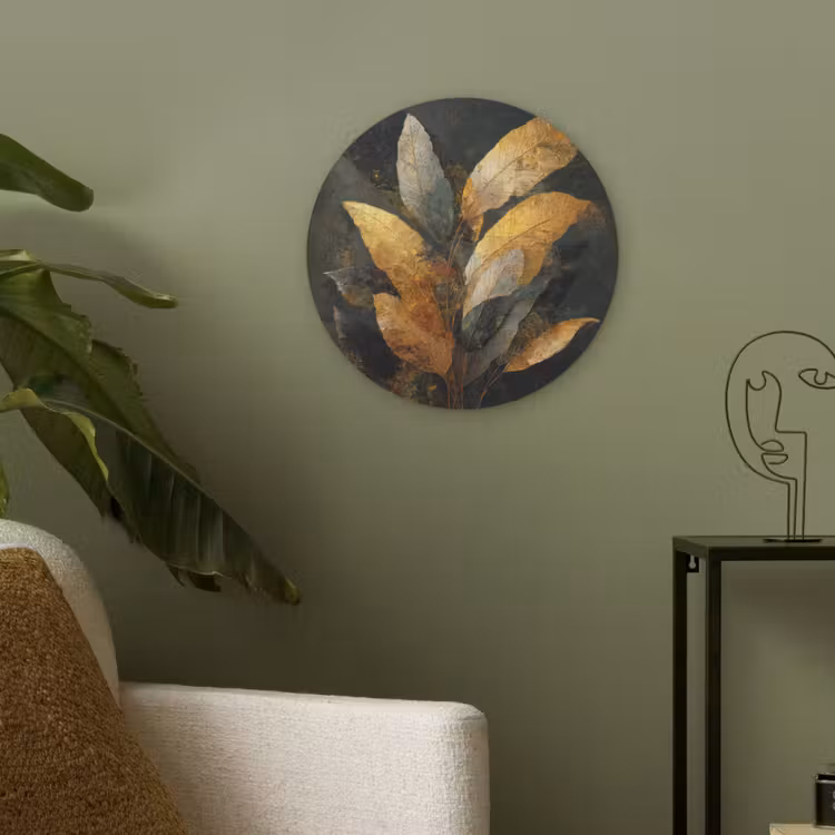 Gouden Bladcompositie – Botanische Luxe Akoestische PET Vilt - Rond klein -sfeer2