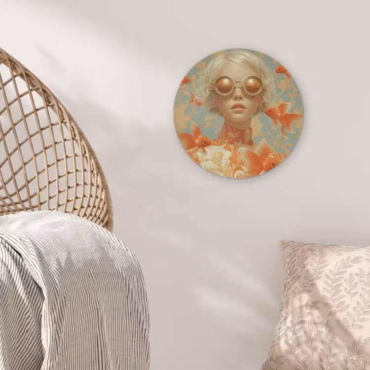 Goudvissen - Oranje - Vrouw - Blond Akoestische PET Vilt - Rond klein -sfeer4