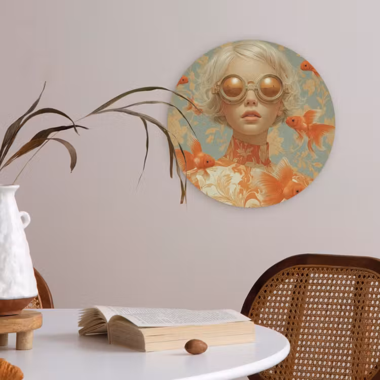 Goudvissen - Oranje - Vrouw - Blond Akoestische PET Vilt - Rond klein -sfeer3