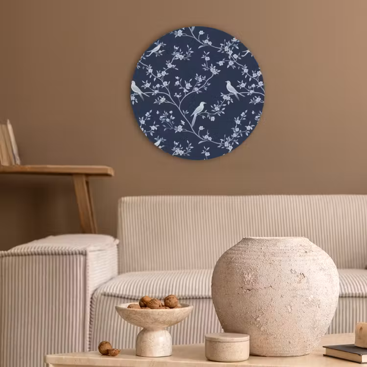 Grafisch - Bloesemtak - Blauw Akoestische PET Vilt - Rond klein 838 -sfeer1