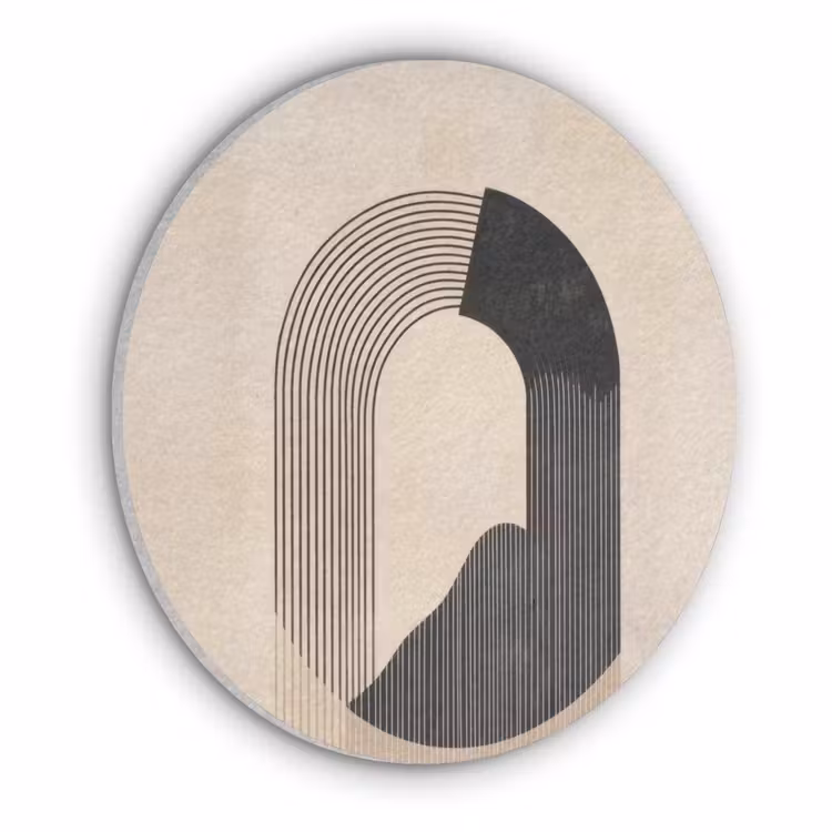 Grafisch gebogen motief - Beige Akoestische PET Vilt - Rond klein -3d
