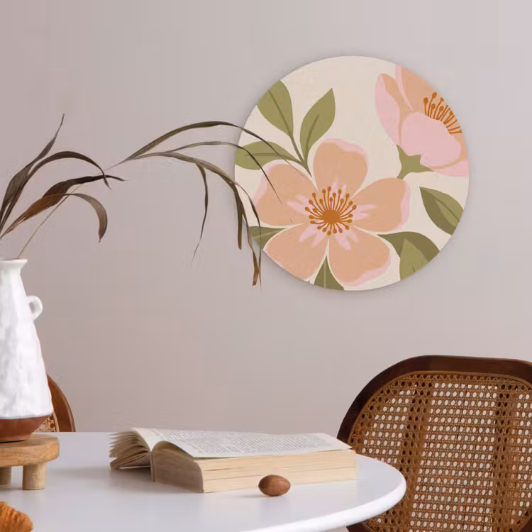Grafisch - Bloemen - Roze Akoestische PET Vilt - Rond klein -sfeer3