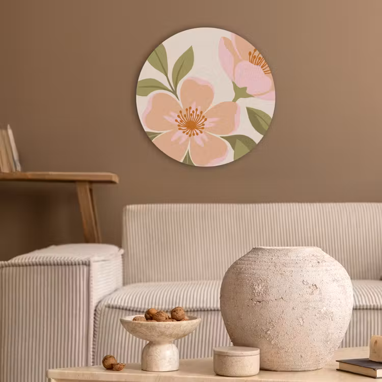 Grafisch - Bloemen - Roze Akoestische PET Vilt - Rond klein -sfeer1