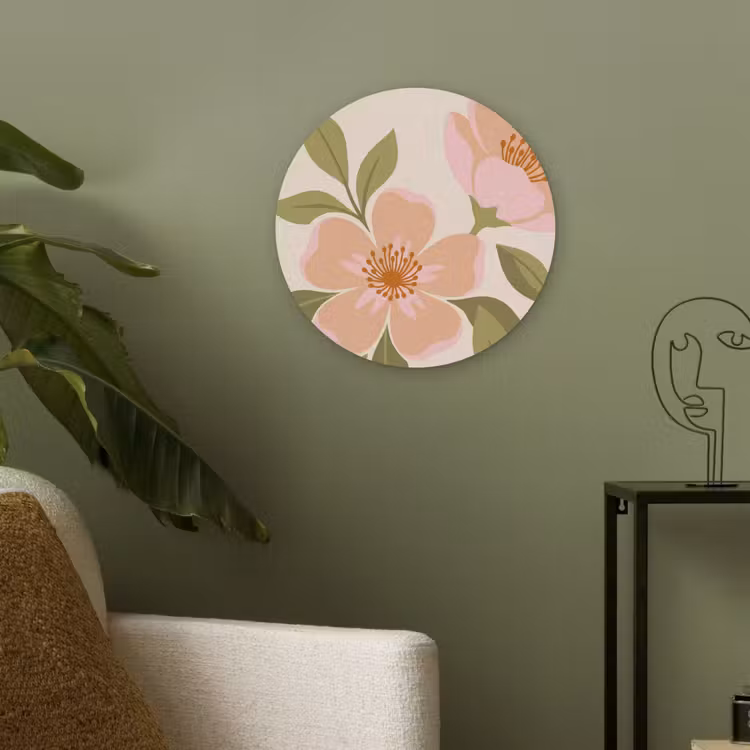 Grafisch - Bloemen - Roze Akoestische PET Vilt - Rond klein -sfeer2