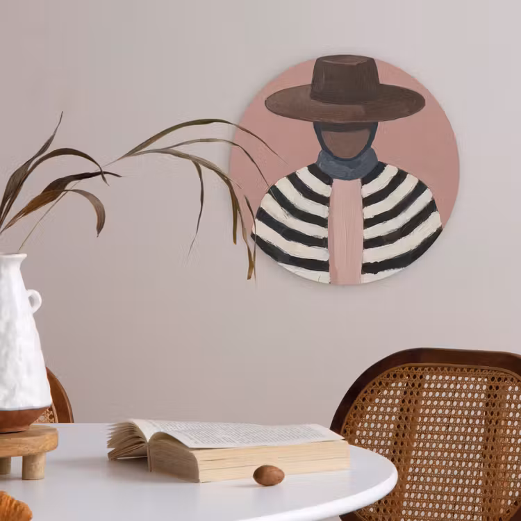 Grafisch - Vrouw - Roze Akoestische PET Vilt - Rond klein -sfeer3