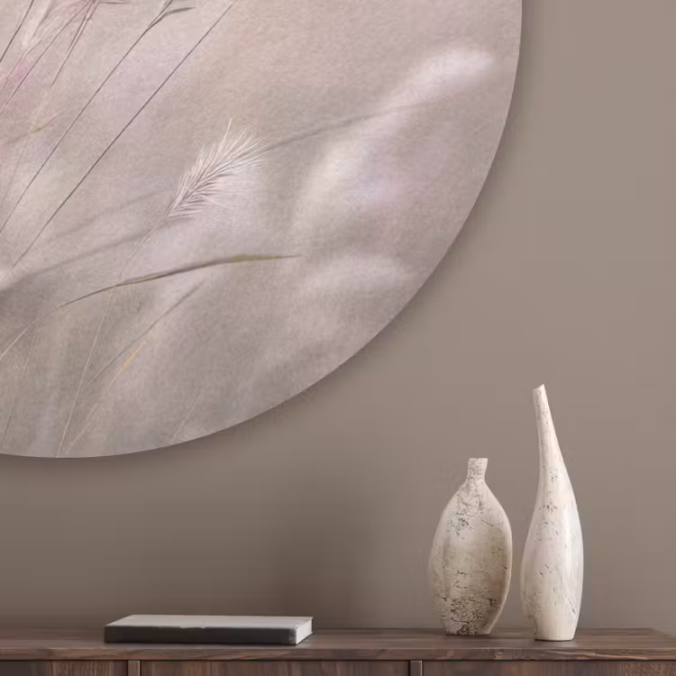 Graspluimen - Wind - Beige - Mistig Akoestische PET Vilt - Rond klein -sfeer5_closeup
