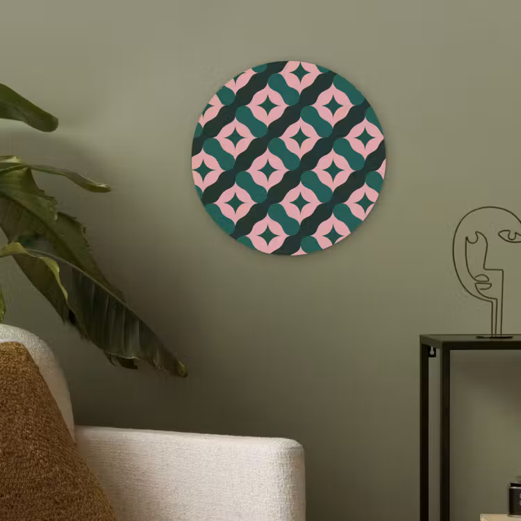 Groen - Roze - Retro - Sterren Akoestische PET Vilt - Rond klein 838 -sfeer2