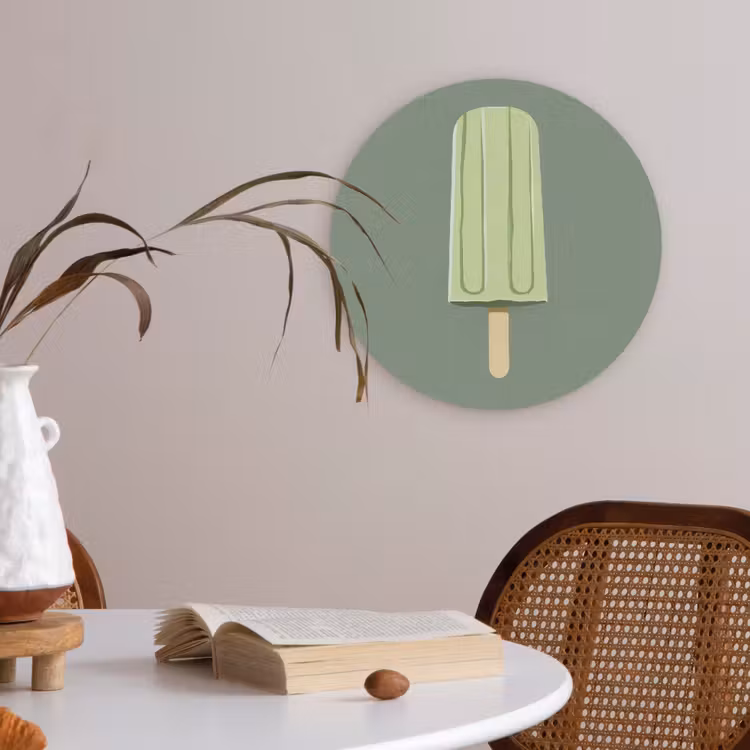 Groen - Waterijsje - Stokje - Illustratie Akoestische PET Vilt - Rond klein -sfeer3