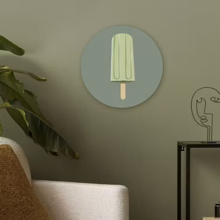 Groen - Waterijsje - Stokje - Illustratie Akoestische PET Vilt - Rond klein -sfeer2