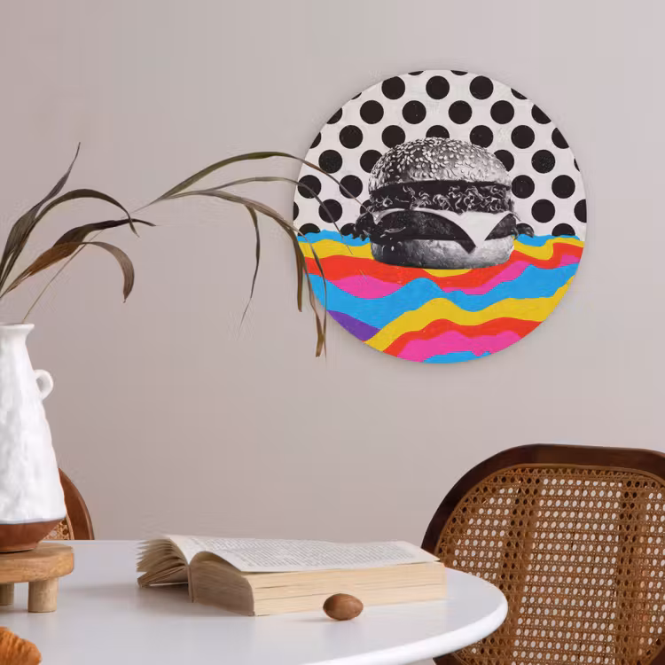 Hamburger - Stippen - Golven - Kleuren Akoestische PET Vilt - Rond klein -sfeer3