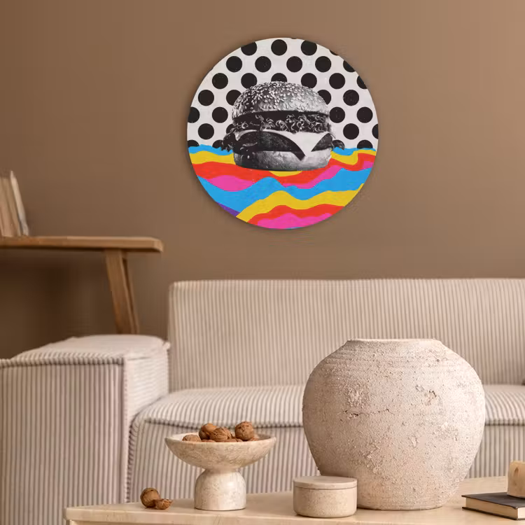 Hamburger - Stippen - Golven - Kleuren Akoestische PET Vilt - Rond klein -sfeer1