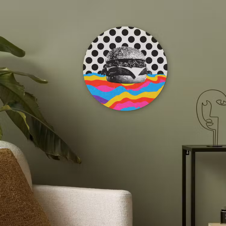 Hamburger - Stippen - Golven - Kleuren Akoestische PET Vilt - Rond klein -sfeer2