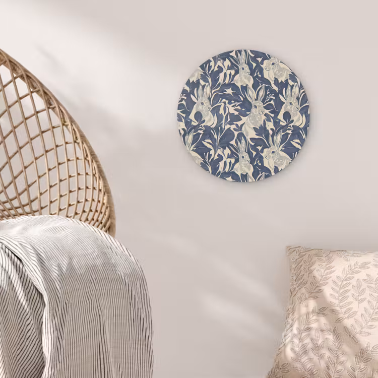 Hazen - Bladeren - Patroon - Blauw - Beige Akoestische PET Vilt - Rond klein 838 -sfeer4