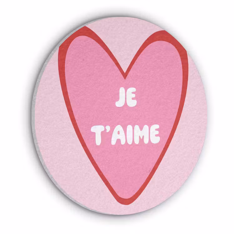 Hart - Frans - Valentijn - Roze Akoestische PET Vilt - Rond klein -3d