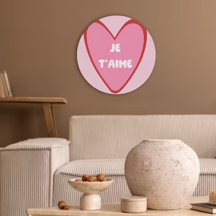 Hart - Frans - Valentijn - Roze Akoestische PET Vilt - Rond klein -sfeer1