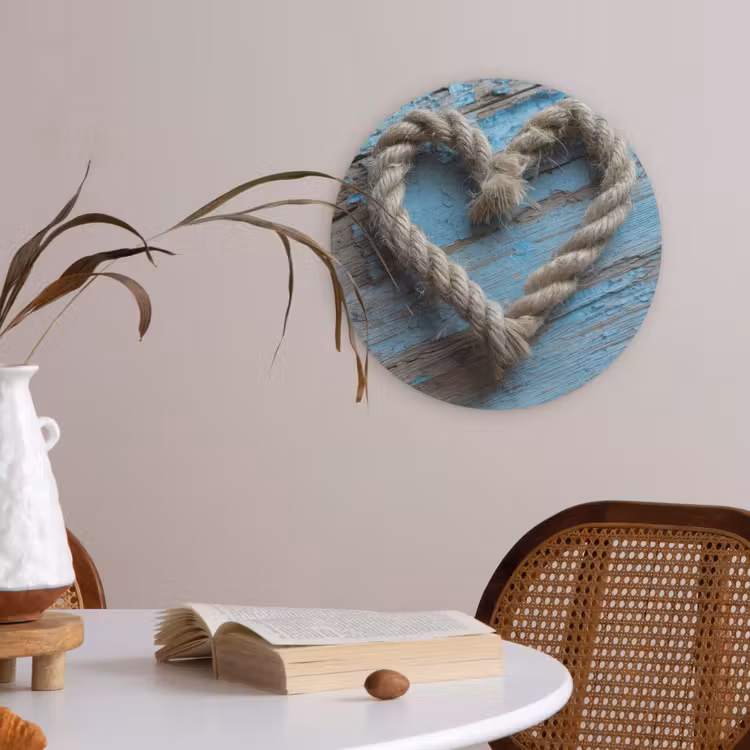 Hart - Touw - Hout - Rustiek Akoestische PET Vilt - Rond klein -sfeer3