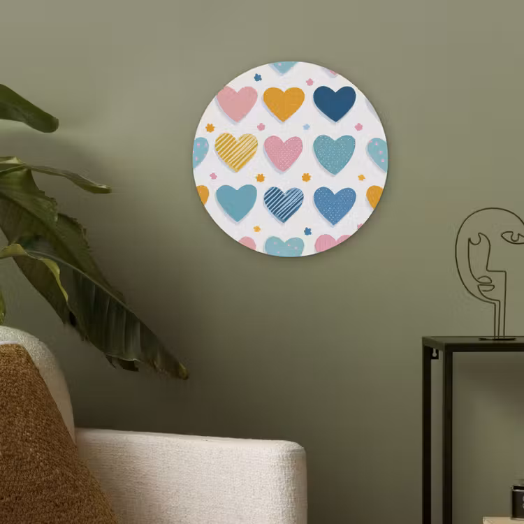Hartjes - Pastel - Kleurcontrast - Handgetekend Akoestische PET Vilt - Rond klein -sfeer2