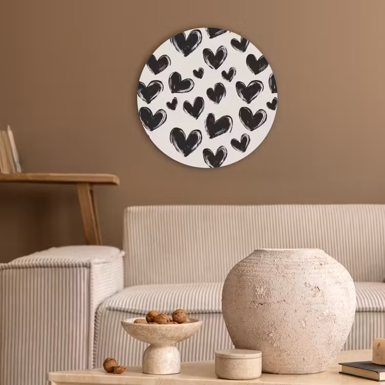 Hartjes - Patroon - Zwart Akoestische PET Vilt - Rond klein 838 -sfeer1