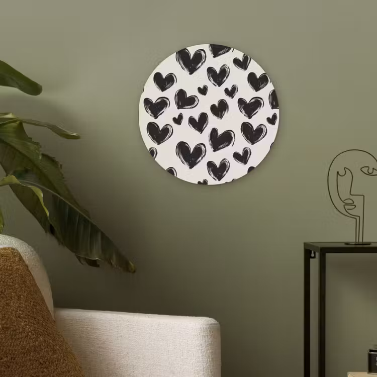 Hartjes - Patroon - Zwart Akoestische PET Vilt - Rond klein 838 -sfeer2