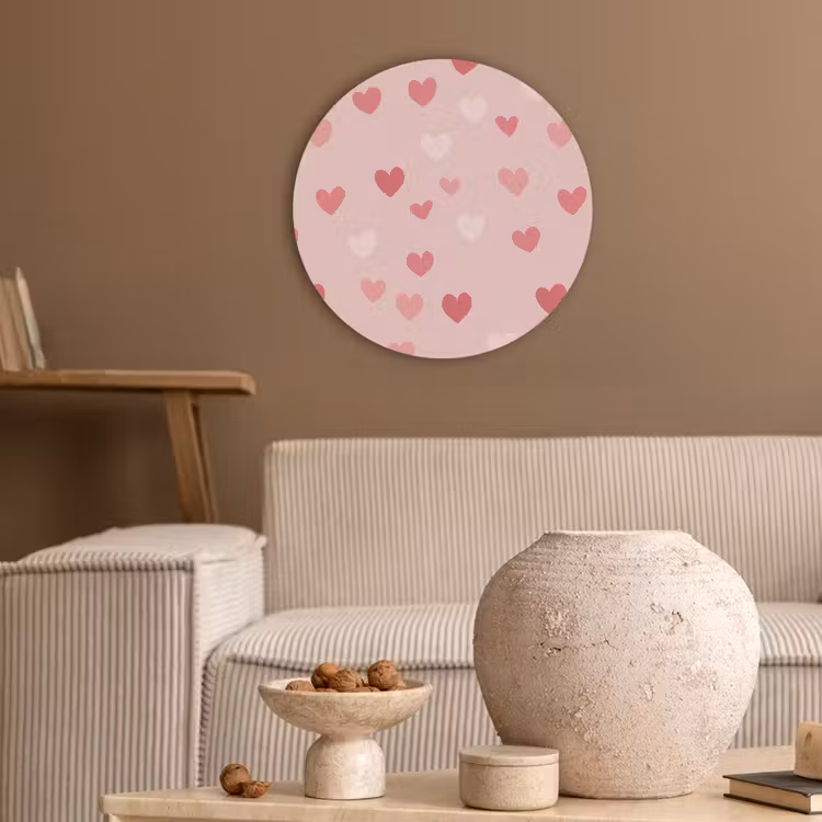 Hartjes - Patroon - Roze - Eenvoudig Akoestische PET Vilt - Rond klein -sfeer1