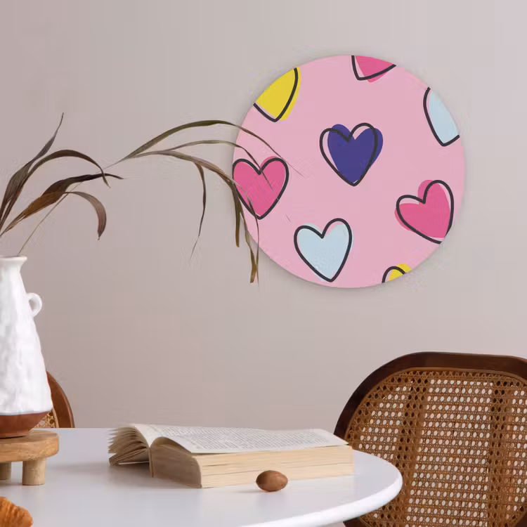 Hartjes - Valentijn - Patroon - Kleurrijk Akoestische PET Vilt - Rond klein -sfeer3