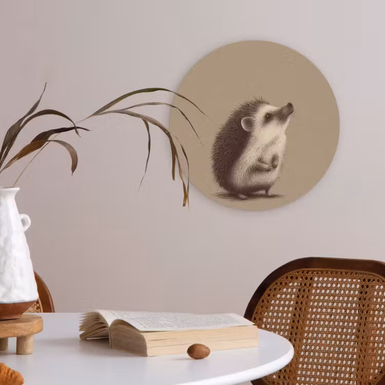 Egel - Snuitje - Bruin - Stekels Akoestische PET Vilt - Rond klein -sfeer3