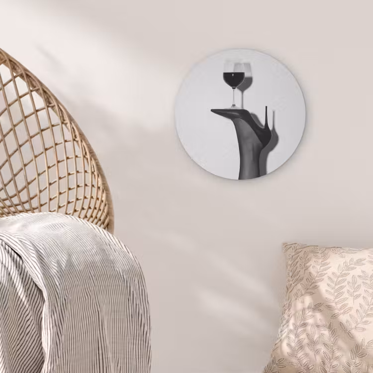 Hak - Wijn - Minimalistisch - Zwart Akoestische PET Vilt - Rond klein -sfeer4