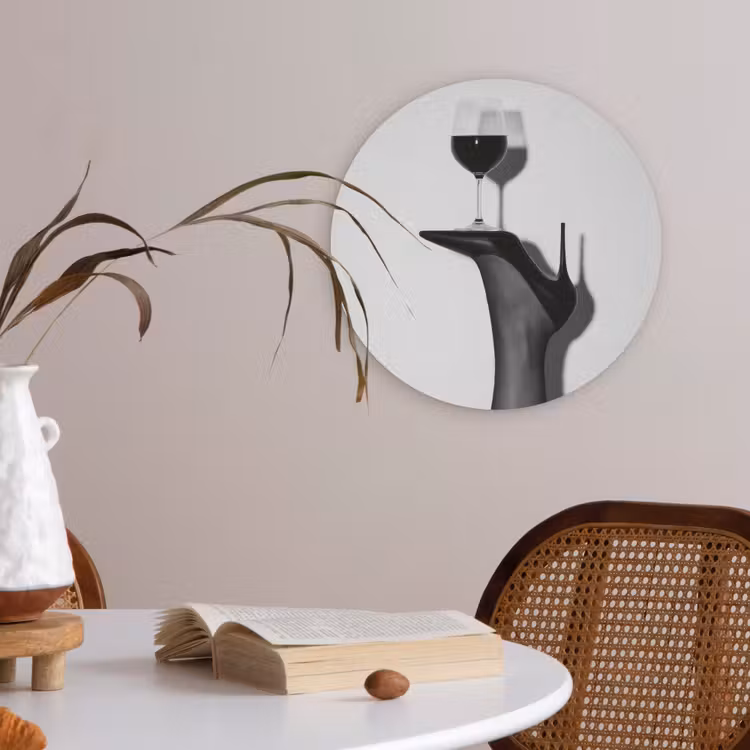 Hak - Wijn - Minimalistisch - Zwart Akoestische PET Vilt - Rond klein -sfeer3