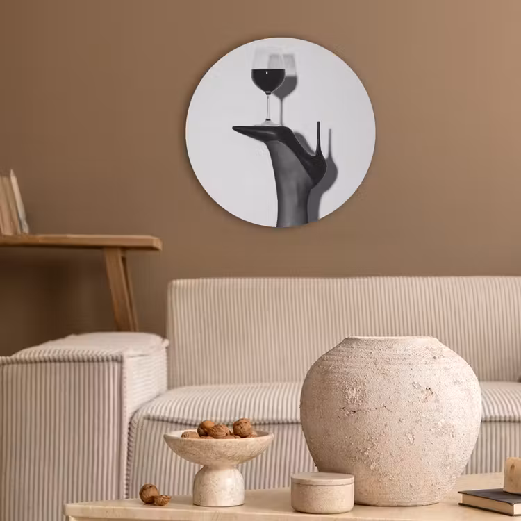Hak - Wijn - Minimalistisch - Zwart Akoestische PET Vilt - Rond klein -sfeer1