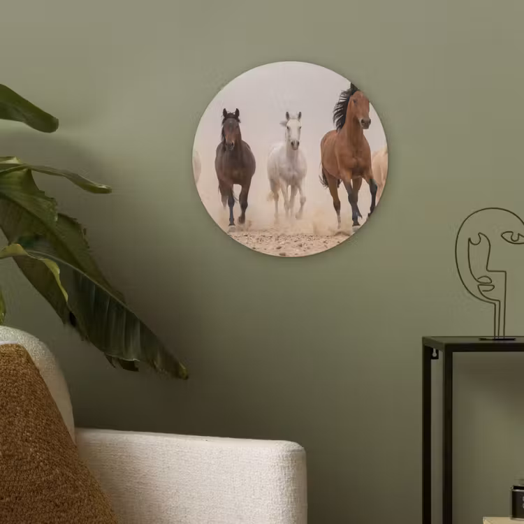 Kudde paarden - Stofwolk - Bruin - Zwart Akoestische PET Vilt - Rond klein -sfeer2