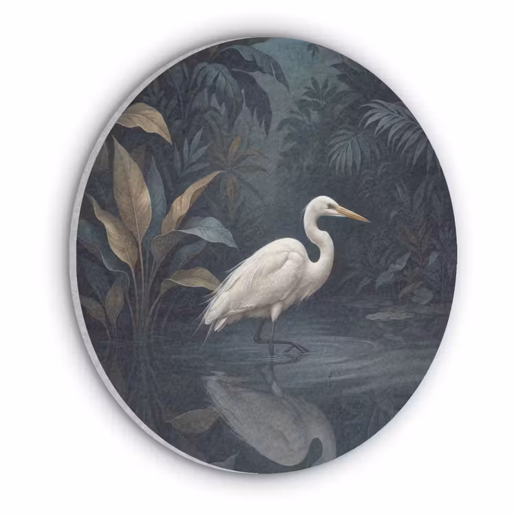 Reiger - Water - Natuur - Modern - Wit Akoestische PET Vilt - Rond klein -3d
