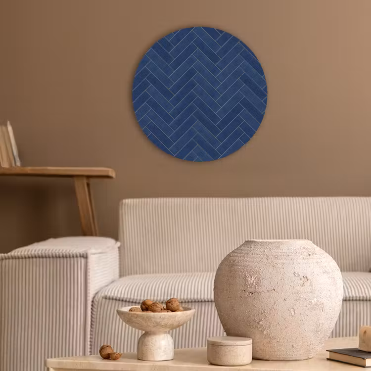 Visgraat - Wandtegel - Donkerblauw - Navy Blue Akoestische PET Vilt - Rond klein 838 -sfeer1