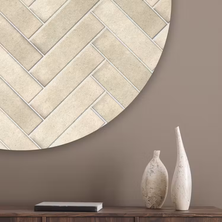 Visgraat - Wandtegel - Licht Beige Akoestische PET Vilt - Rond klein 838 -sfeer5_closeup